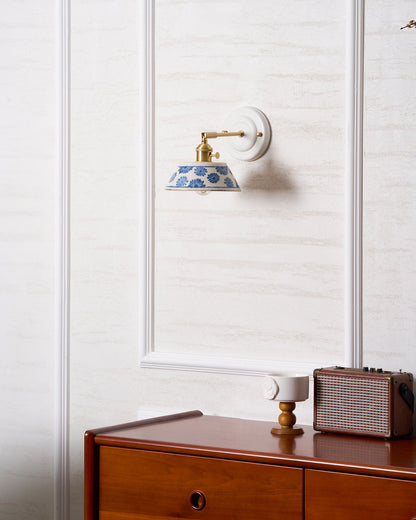 Amélie Porcelain Indigo Wall Lamp with Brass Accents