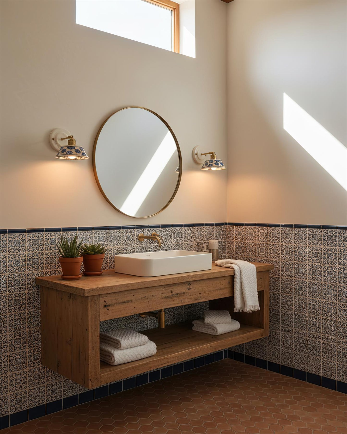 Amélie Porcelain Indigo Wall Lamp with Brass Accents