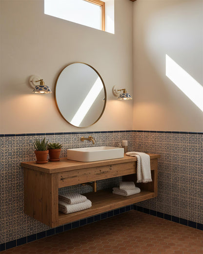 Amélie Porcelain Indigo Wall Lamp with Brass Accents