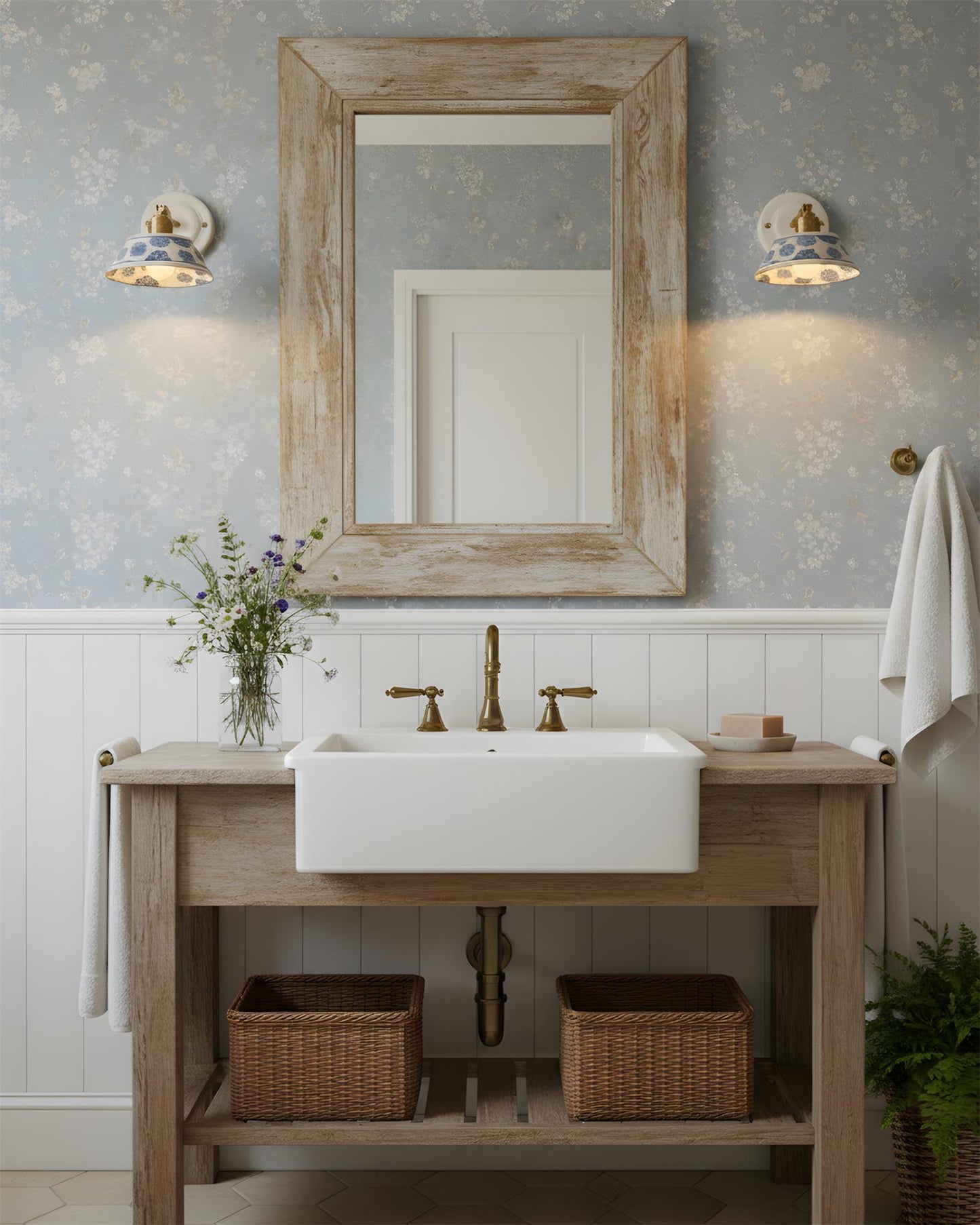 Amélie Porcelain Indigo Wall Lamp with Brass Accents