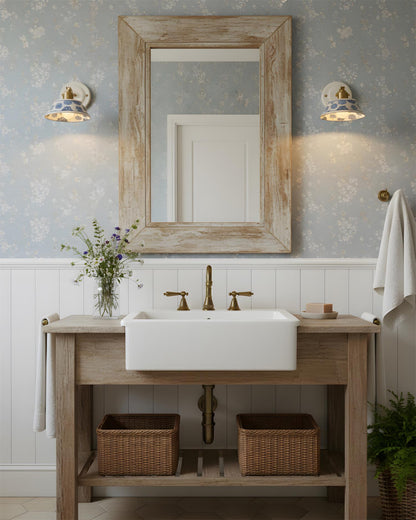 Amélie Porcelain Indigo Wall Lamp with Brass Accents