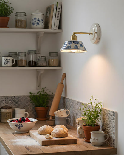 Amélie Porcelain Indigo Wall Lamp with Brass Accents