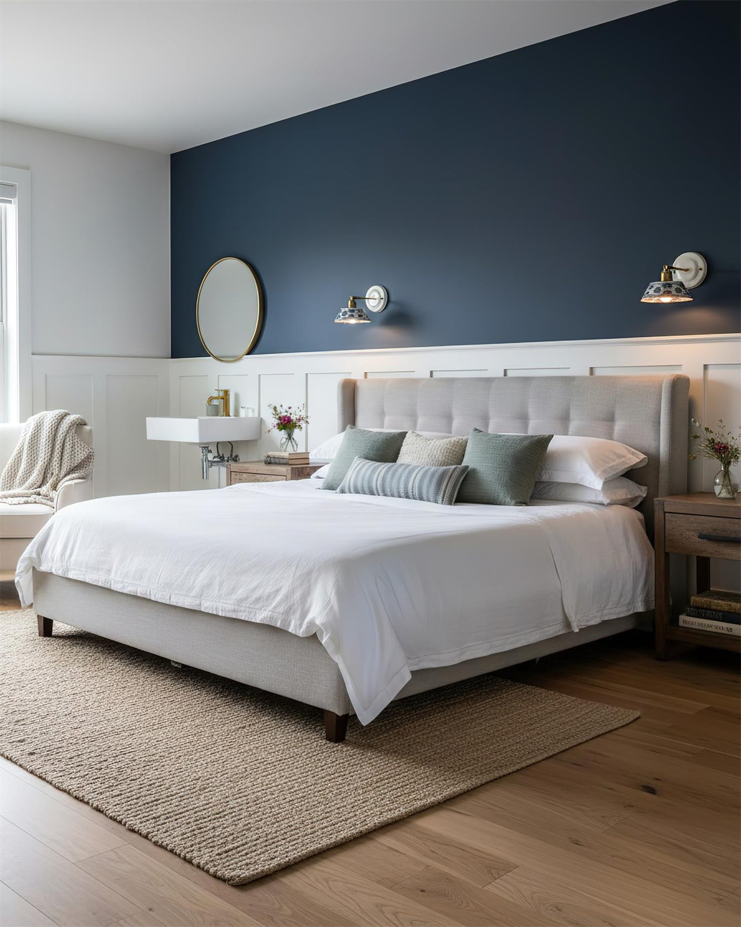 Amélie Porcelain Indigo Wall Lamp with Brass Accents