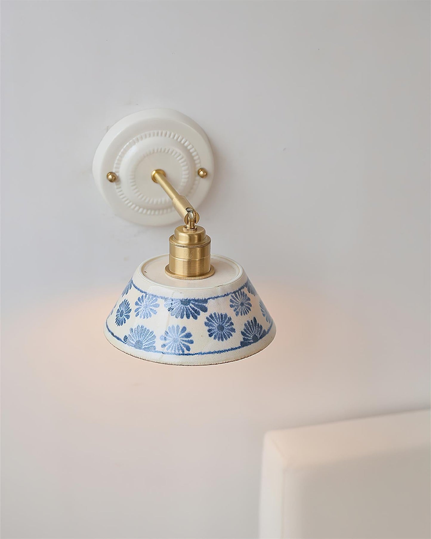 Amélie Porcelain Indigo Wall Lamp with Brass Accents