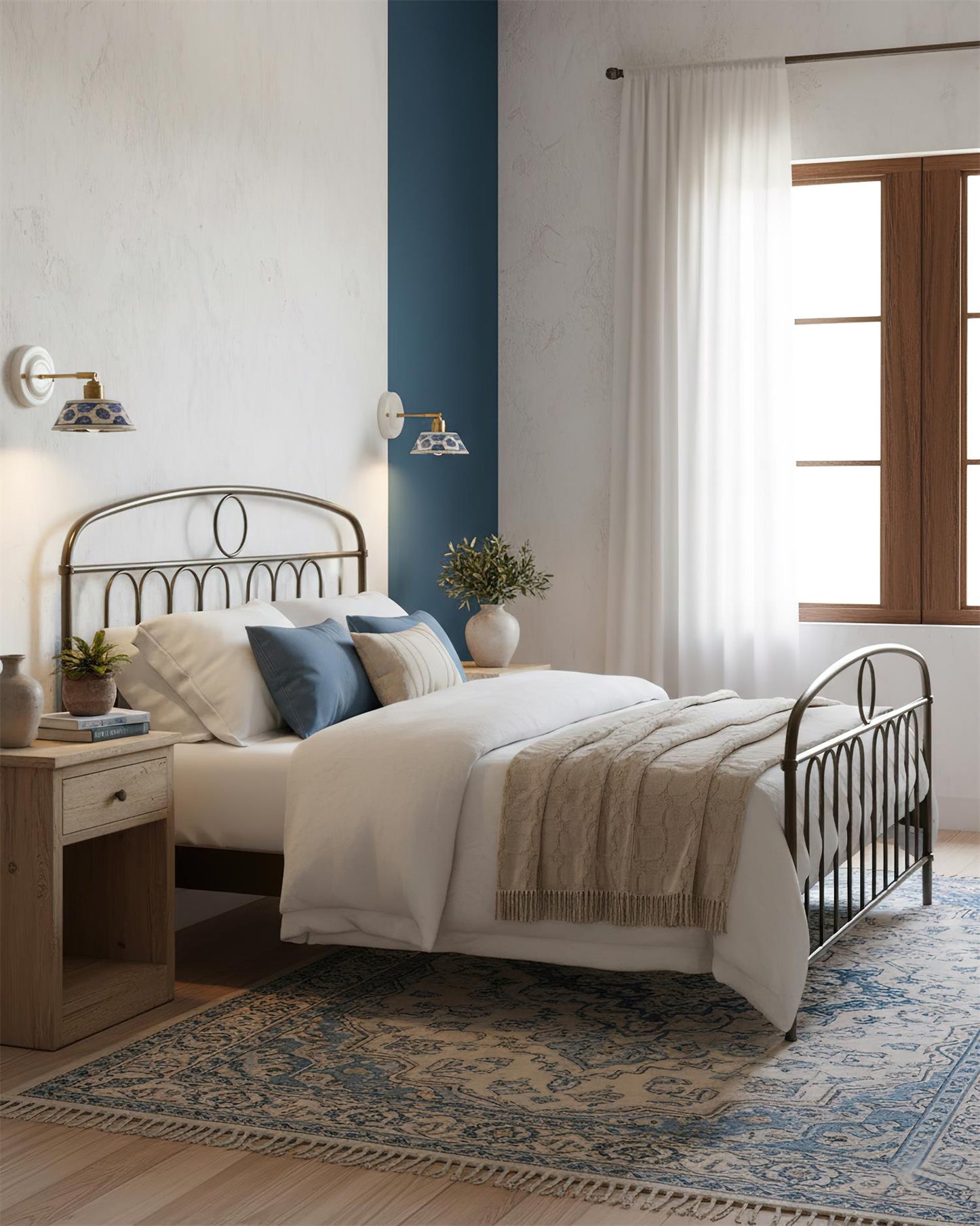 Amélie Porcelain Indigo Wall Lamp with Brass Accents