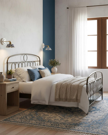 Amélie Porcelain Indigo Wall Lamp with Brass Accents