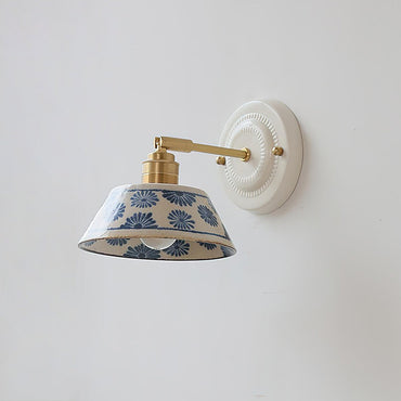 Amélie Porcelain Indigo Wall Lamp with Brass Accents