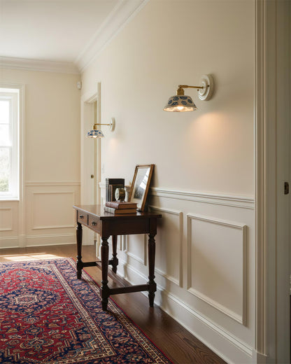 Amélie Porcelain Indigo Wall Lamp with Brass Accents
