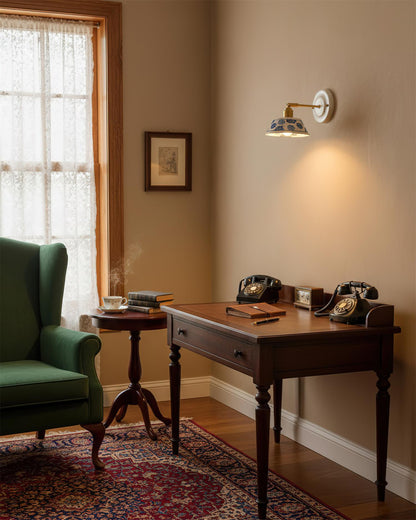 Amélie Porcelain Indigo Wall Lamp with Brass Accents