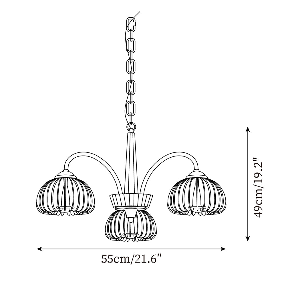 Émilie Wooden Chandelier, Ribbed Pumpkin-Inspired Shades with Metal Frame