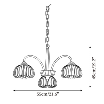 Émilie Wooden Chandelier, Ribbed Pumpkin-Inspired Shades with Metal Frame