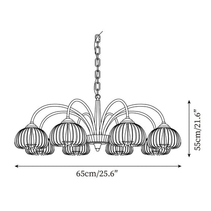 Émilie Wooden Chandelier, Ribbed Pumpkin-Inspired Shades with Metal Frame