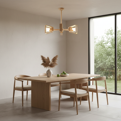 Elodie Stone Chandelier, Travertine Shades with Wooden Frame
