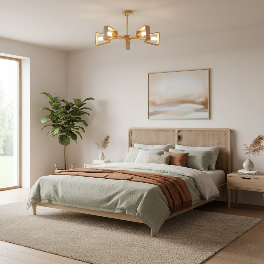 Elodie Stone Chandelier, Travertine Shades with Wooden Frame