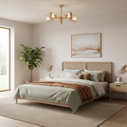 Elodie Stone Chandelier, Travertine Shades with Wooden Frame