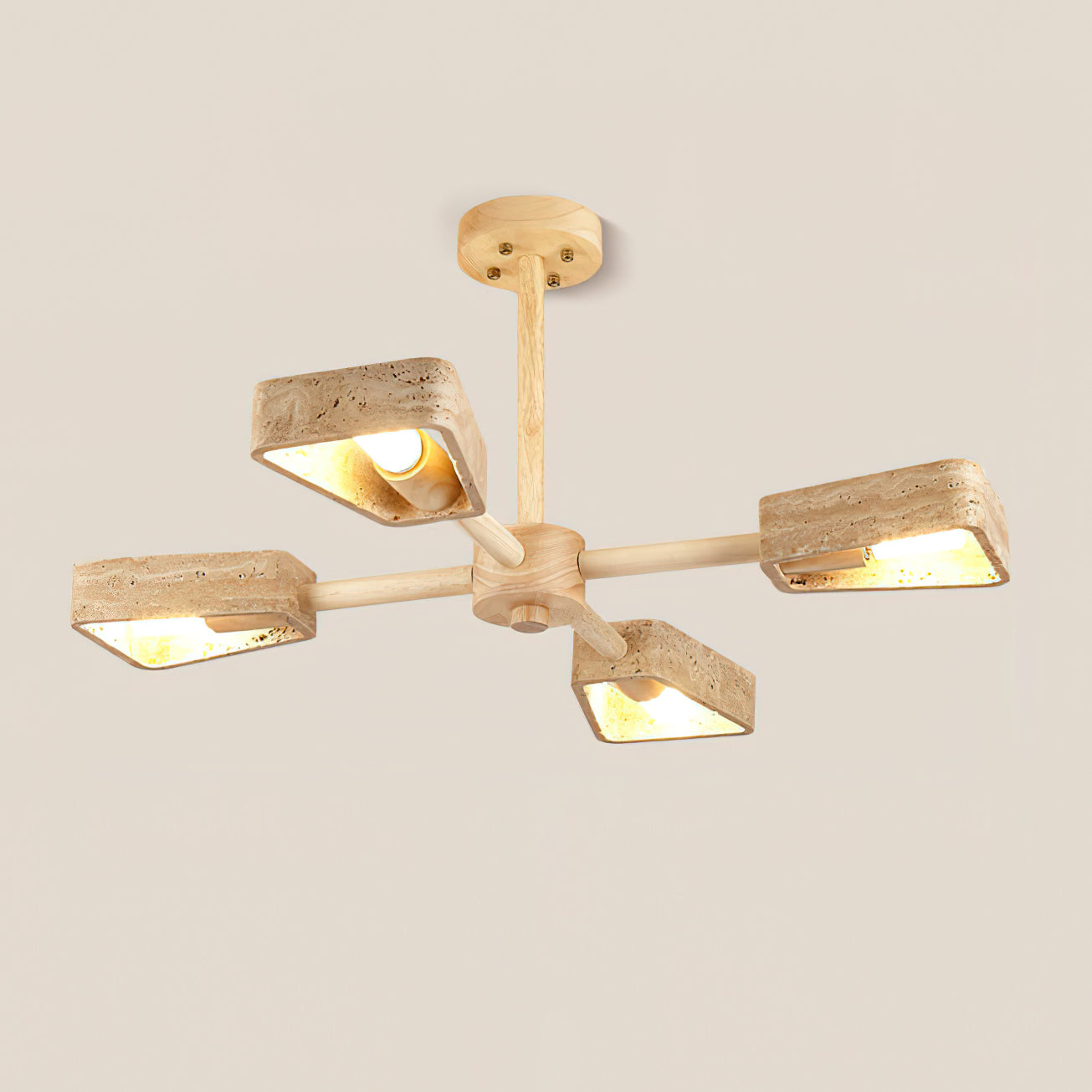 Elodie Stone Chandelier, Travertine Shades with Wooden Frame