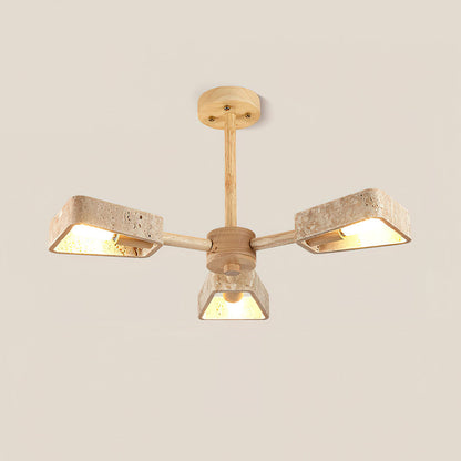 Elodie Stone Chandelier, Travertine Shades with Wooden Frame