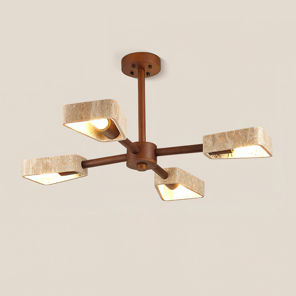 Elodie Stone Chandelier, Travertine Shades with Wooden Frame