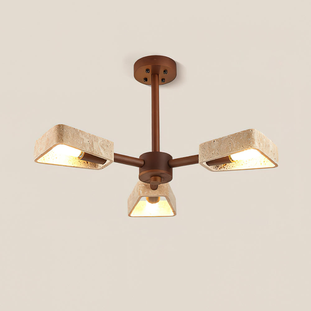 Elodie Stone Chandelier, Travertine Shades with Wooden Frame