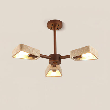 Elodie Stone Chandelier, Travertine Shades with Wooden Frame