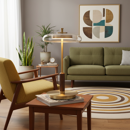 Auriane Glass LED Table Lamp with Brass Base Design