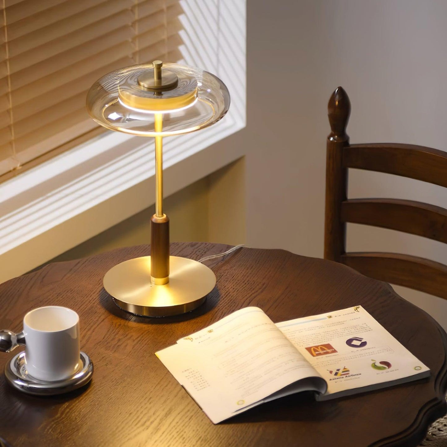 Auriane Glass LED Table Lamp with Brass Base Design