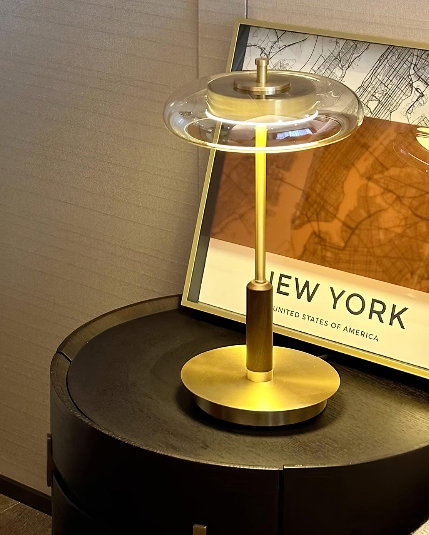 Auriane Glass LED Table Lamp with Brass Base Design