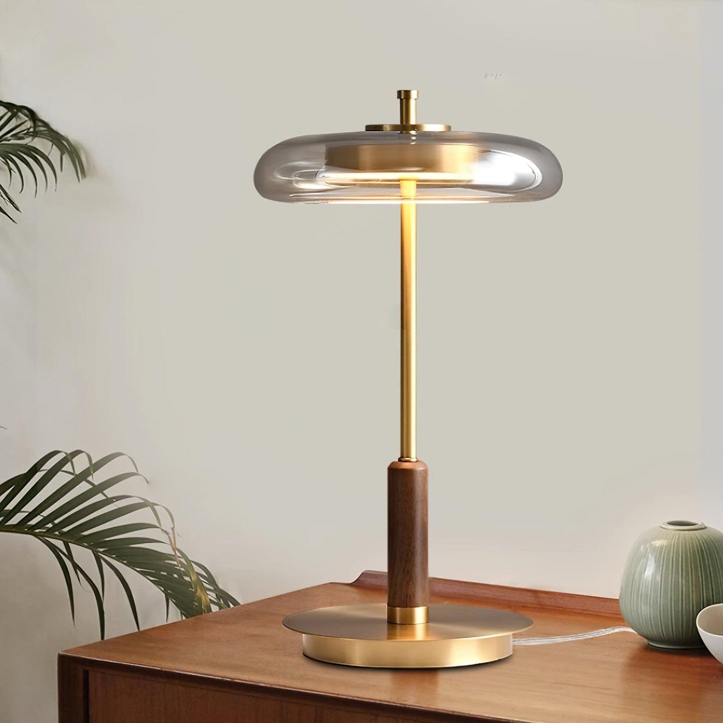 Auriane Glass LED Table Lamp with Brass Base Design