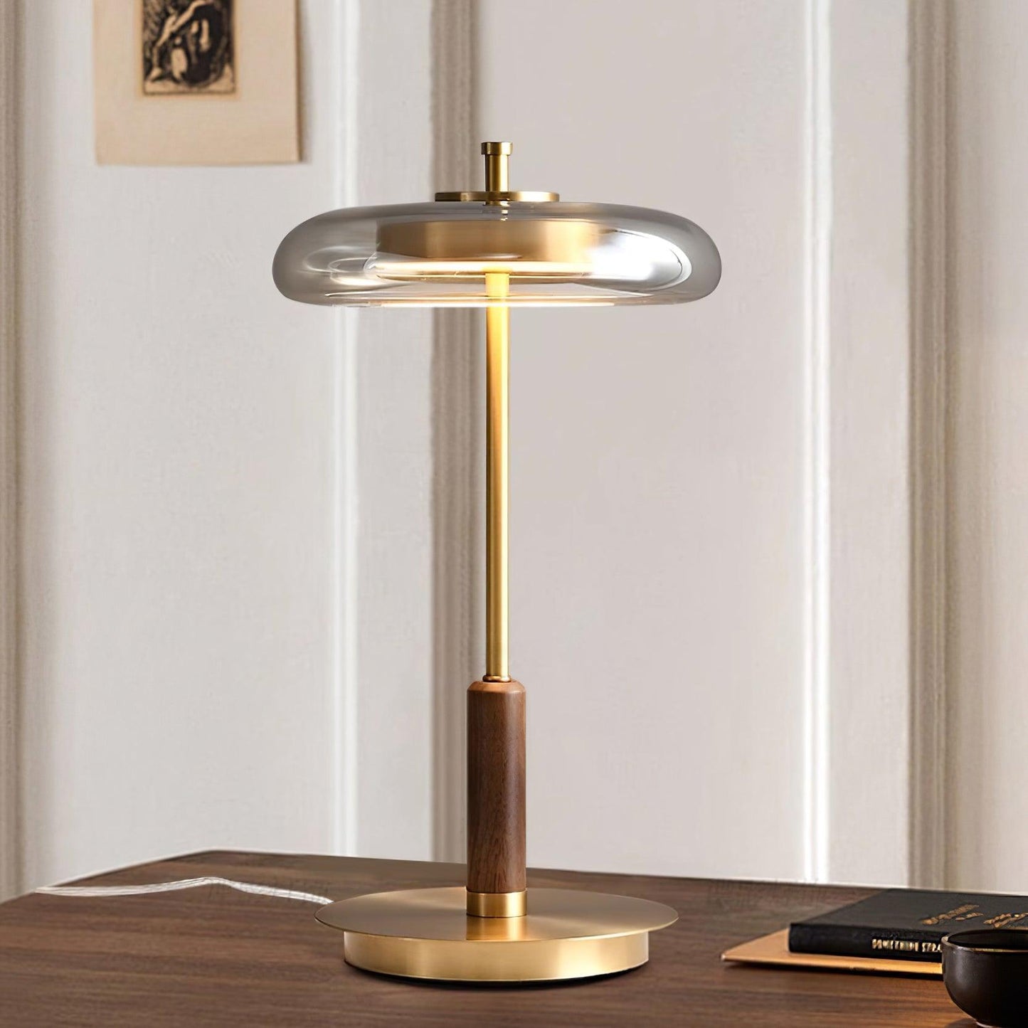 Auriane Glass LED Table Lamp with Brass Base Design