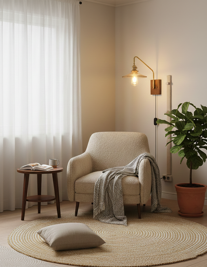 Amélie Retro Plug-In Wall Lamp with Walnut and Glass Design