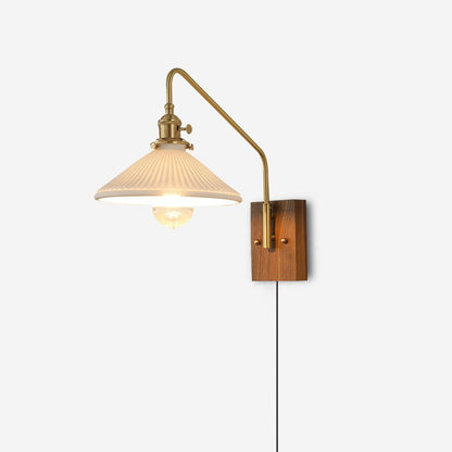 Amélie Retro Plug-In Wall Lamp with Walnut and Glass Design