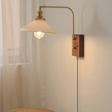 Amélie Retro Plug-In Wall Lamp with Walnut and Glass Design