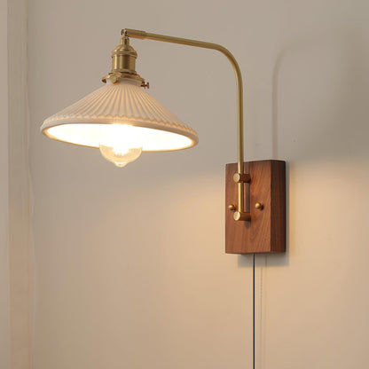 Amélie Retro Plug-In Wall Lamp with Walnut and Glass Design