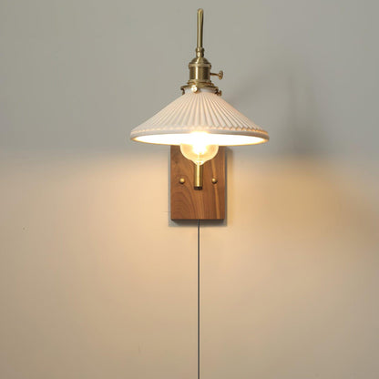 Amélie Retro Plug-In Wall Lamp with Walnut and Glass Design