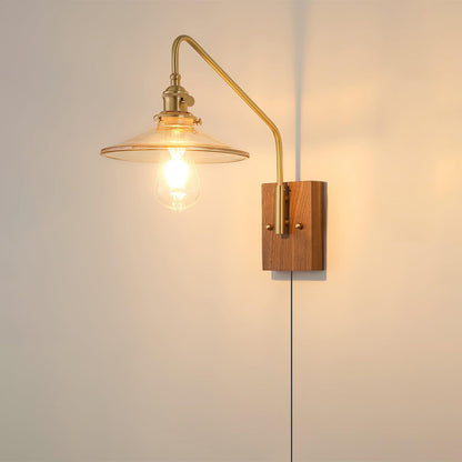 Amélie Retro Plug-In Wall Lamp with Walnut and Glass Design