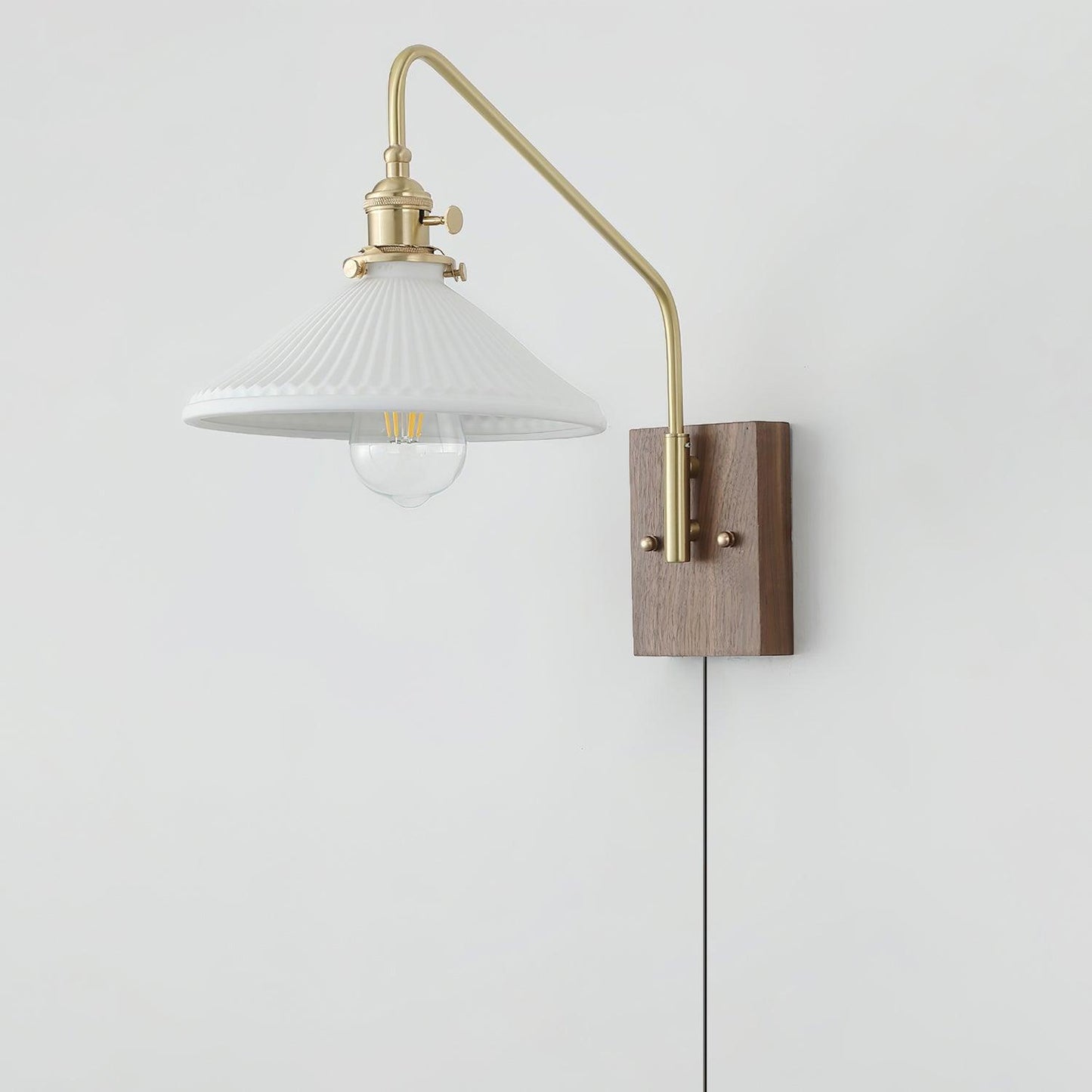 Amélie Retro Plug-In Wall Lamp with Walnut and Glass Design