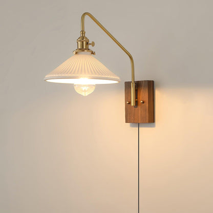 Amélie Retro Plug-In Wall Lamp with Walnut and Glass Design