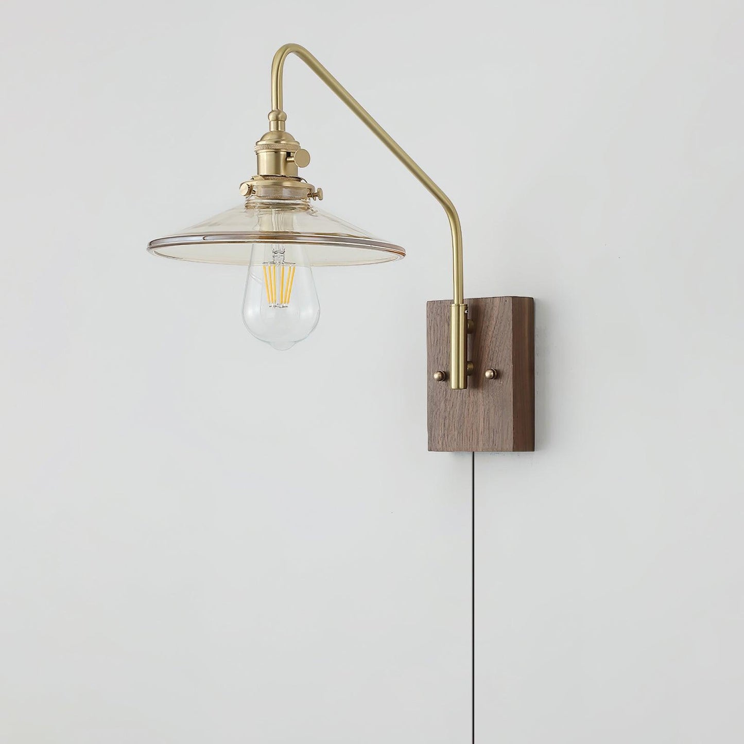 Amélie Retro Plug-In Wall Lamp with Walnut and Glass Design