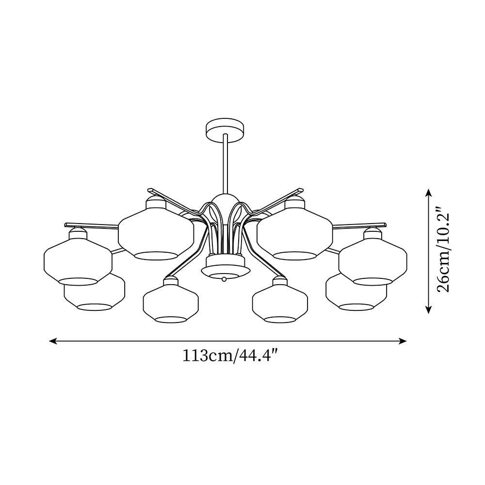 Béatrice Retro Chandelier, Glass Shades with Wood and Metal Frame