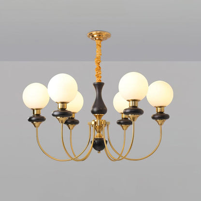 Colette Retro Chandelier, Glass Shades with Wooden and Metal Frame