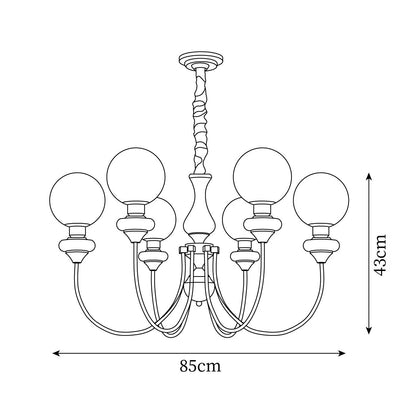 Colette Retro Chandelier, Glass Shades with Wooden and Metal Frame