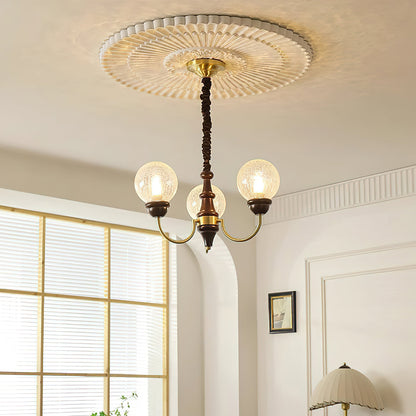 Delphine Retro Chandelier, Curved Brass Arms with Glass Globes