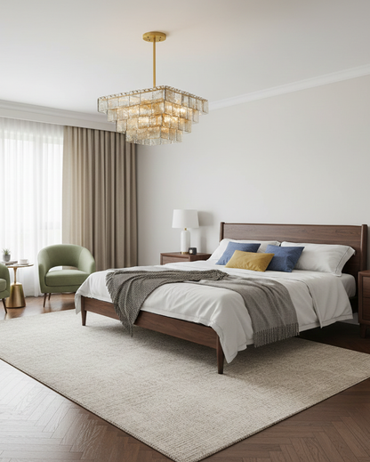 Séverine Glass Chandelier, Layered Textured Panels with Gold Frame