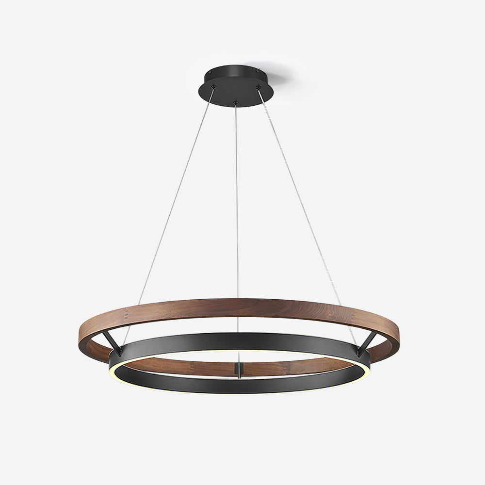 Chloé Ring Chandelier, Dual Wood Rings with Integrated LED Glow