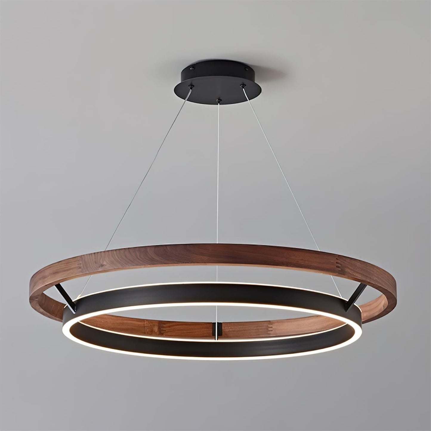 Chloé Ring Chandelier, Dual Wood Rings with Integrated LED Glow