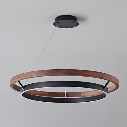 Chloé Ring Chandelier, Dual Wood Rings with Integrated LED Glow