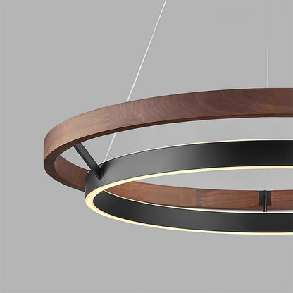 Chloé Ring Chandelier, Dual Wood Rings with Integrated LED Glow