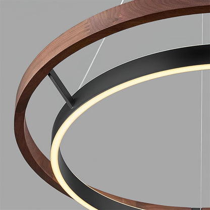 Chloé Ring Chandelier, Dual Wood Rings with Integrated LED Glow