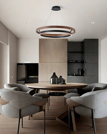 Chloé Ring Chandelier, Dual Wood Rings with Integrated LED Glow