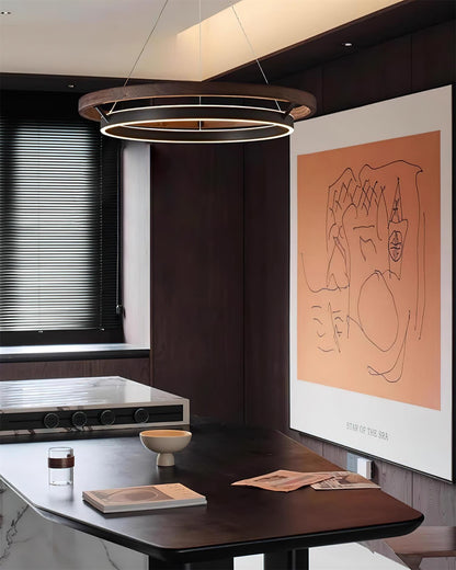 Chloé Ring Chandelier, Dual Wood Rings with Integrated LED Glow